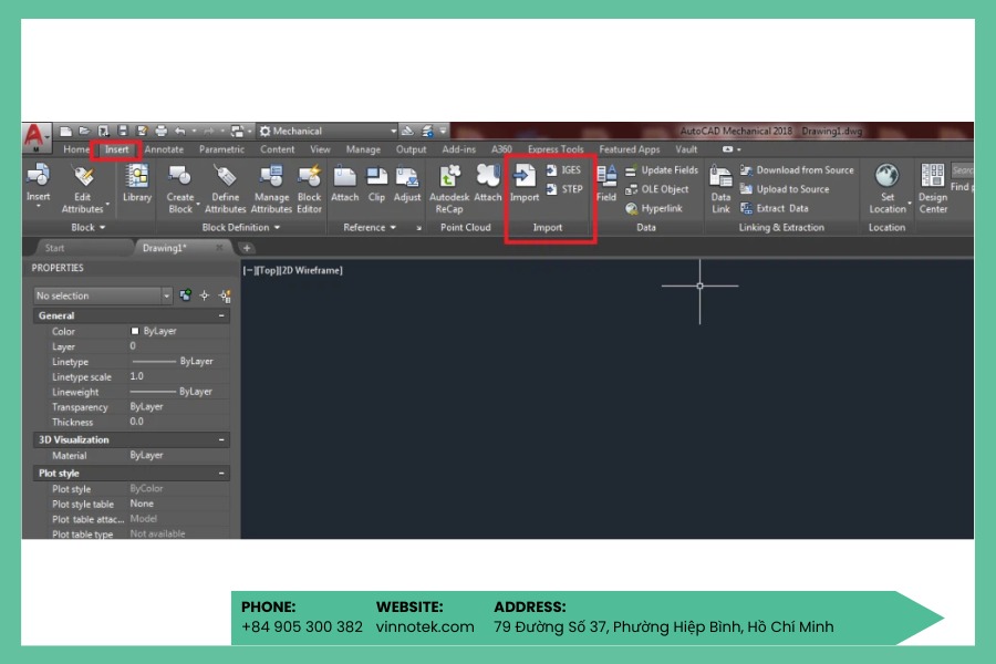 Chọn Insert → Import để nhập file STL vào phần mềm.