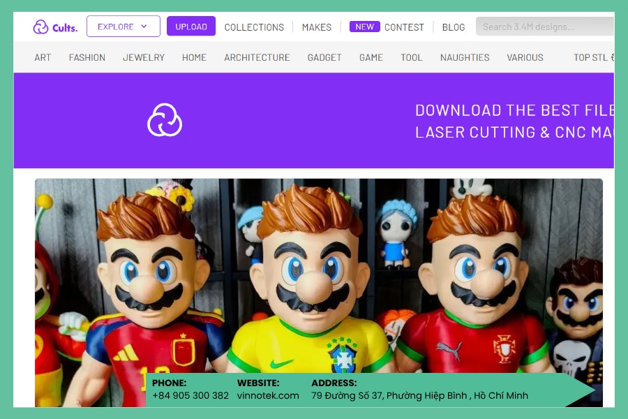 Cults3D là nền tảng chia sẻ file in 3D miễn phí và trả phí với kho mô hình đa dạng