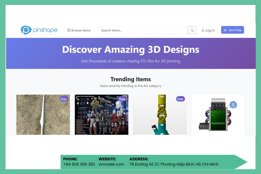 Pinshape là nền tảng chia sẻ và kinh doanh file in 3D với mô hình chất lượng cao