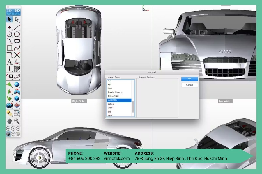 Phần mềm hỗ trợ xuất file STL và nhiều định dạng phổ biến khác, cho phép kết nối trực tiếp với quy trình in 3D.