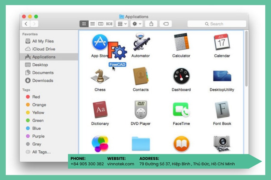 Kéo ứng dụng FreeCAD vào thư mục Applications