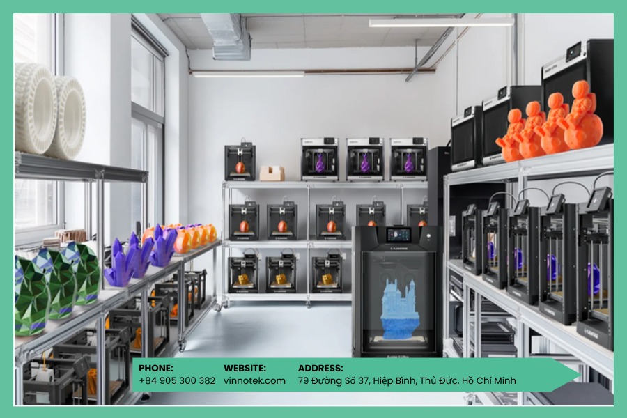 Print Farm: nhiều máy in 3D vận hành cùng lúc, tăng hiệu suất và linh hoạt mở rộng.